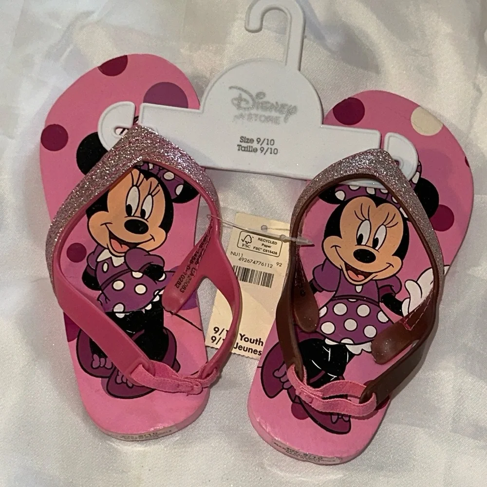 Minnie Mouse Flip Flops Girls Kids Size 9/10 Disney Store NWT